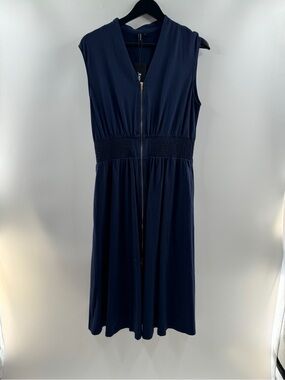 Annebouti Navy Blue Sleeveless Zip Front Midi Dress – Women’s Large NWT